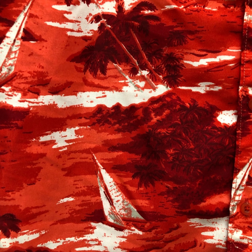 Vertical Sport Tropical Print  Button Down Casual Shirt Men's Size M Red/White - Picture 4 of 6